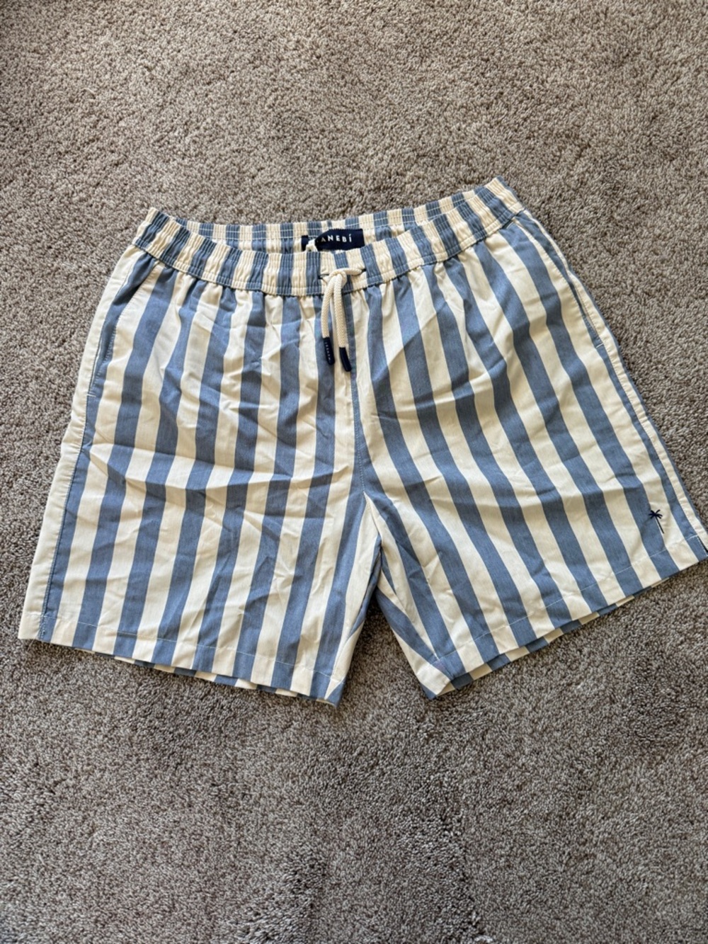 Manbei Blue & White Striped Italian Men’s Swim Shorts Size M/L